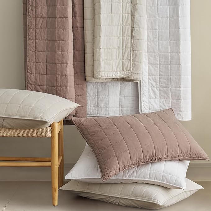 EVERGRACEHOME 100% Cotton Box Stitch Quilt Bedding Set King Size 3 Pieces, Garment-Washed Lightweight Soft Cozy Coverlet, Oversized Quilted Bedspread Sets with 2 Shams for All Season, Bright White