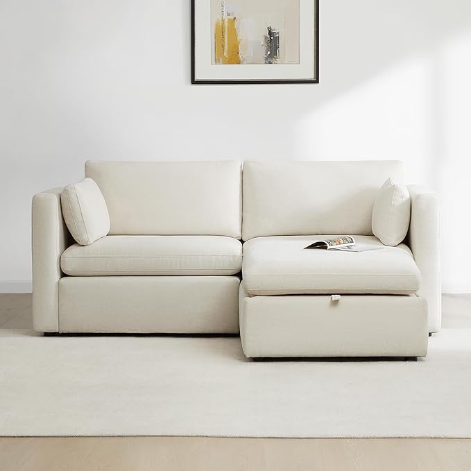 CHITA Modular Sectional Sofa, FSC Certified L Shaped Couch with Reversible Chaise, Modular Sectional Couch for Small Space, 78 Inch Width, 3 Seat Modular Sofa with Storage Ottoman, Linen