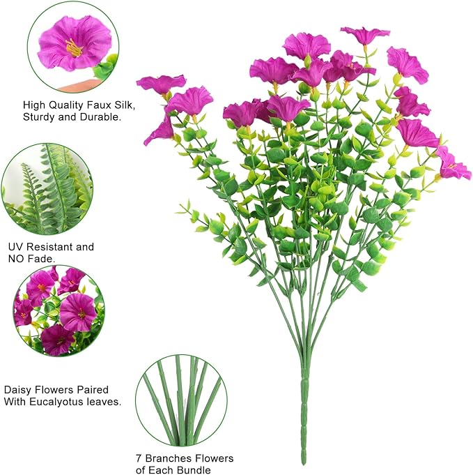 16 Bundles Outdoor Artificial Fake Flowers UV Resistant No Fade Plastic Faux Morning Glory Silk Flowers Plants for Home Garden Porch Patio Window Box Farmhouse Hanging Décor