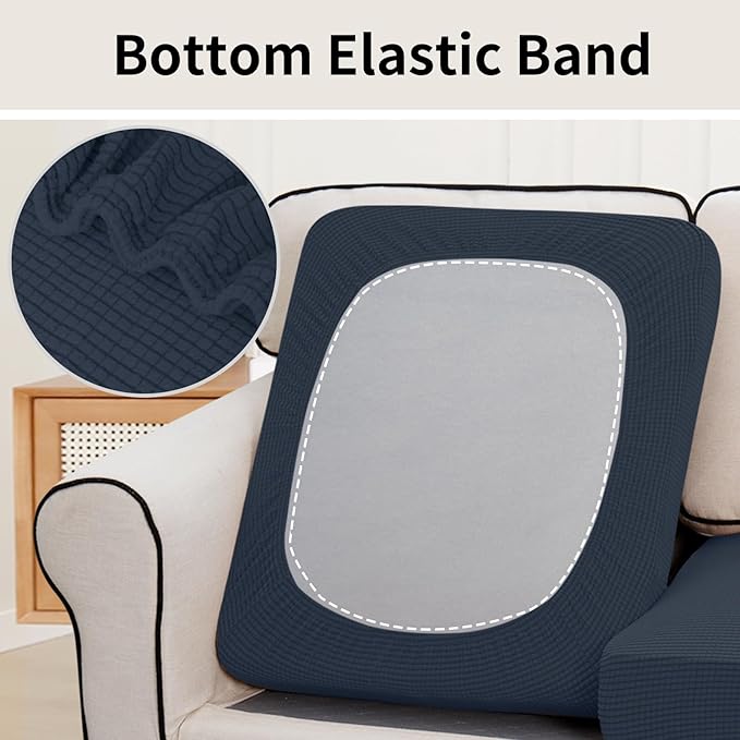 Easy-Going Stretch Individual Loveseat Couch Cushion Cover Sofa Cushion Furniture Protector Sofa slipcover Soft Flexibility with Elastic Bottom (2-Piece Loveseat Cushion Cover, Dark Blue)