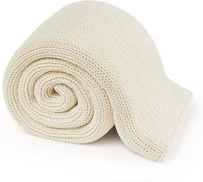 Guohaoi Knitted Weighted Blanket Kids (Cream 50"x60" 10lbs) No Beads Cooling Heavy Blanket, Home Decor Breathable Chunky Knit Throw Blanket for All-Season Use