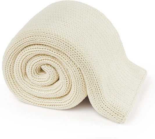 Guohaoi Knitted Weighted Blanket Kids (Cream 50"x60" 10lbs) No Beads Cooling Heavy Blanket, Home Decor Breathable Chunky Knit Throw Blanket for All-Season Use
