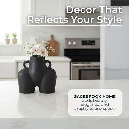 Sagebrook Home Ceramic Stoneware Vase - Modern Art-Inspired Decorative Accent - Glam Home & Office Decor - Unique Sculpture Design for Living Room, Bedroom, or Workspace - 6" Black