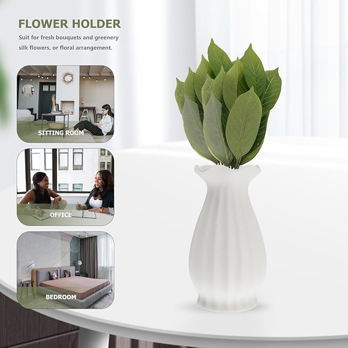 Ceramic Flower Vase White Matte Finish Modern Minimalist Decorative Container for Indoor Fresh Silk Flowers Home Office Tabletop Centerpiece