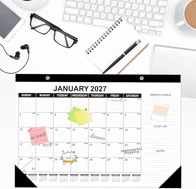 GuassLee Desk Calendar 2026, 3 Packs, 18 Months Calendar 17" × 11.5" Desk Calendar from Jan. 2026 to Jun. 2027 with Julian Date, To-do List, Notes, Monthly Goals, for Home School Office