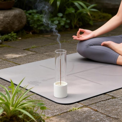 CEREMONY Incense Holder, Ceramic Incense Holder for Sticks with Glass Ash Catcher, Anti-ash Incense Burner with 20 Incense Sticks and a Ash Brush for Meditation Yoga Spa Room Decor