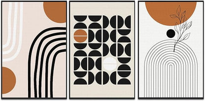 QKF Minimalist Canvas Wall Art Boho Black Brown Beige Line Geometric Abstract Modern Home Decorative Painting Bedroom Living Room Pictures Office Poster 3 Piece Set 16“X 24”