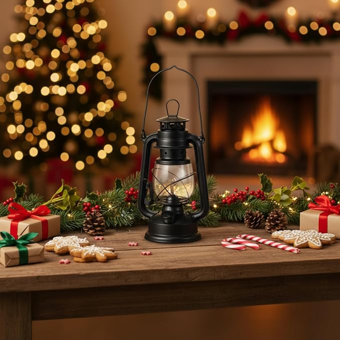 Honoson 4 Pieces Oil Lamp Hurricane Lamp Kerosene Lantern for Indoor Outdoors Decorative Hanging Oil Lantern with Wick for Hiking Emergency Camping Party Decoration(Black,8 Inch)