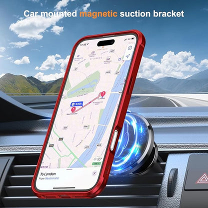 Compatible with iPhone 16 Case with Invisible Magnetic O-Ring Stand Military-Grade Case for iPhone 16 6.1" [Compatible with Mag-Safe][Great Grip Feeling], Red