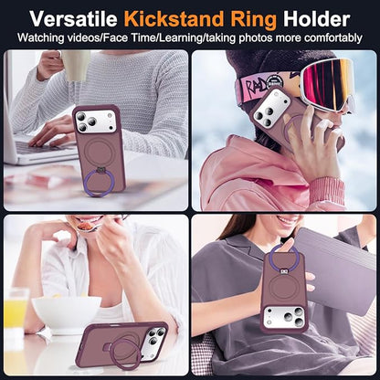 Compatible with iPhone 17 Pro Max Case with Invisible Magnetic O-Ring Stand Military-Grade Translucent Case for iPhone 17 ProMax 6.9" [Compatible with Mag-Safe][Great Grip Feeling],Wine Red
