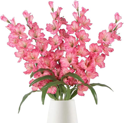 IPOPU Fake Flowers Pink Gladiolus Artificial Flowers 5PCS Silk Gladiolus with Long Stem 33" Dark Pink Artificial Flowers for Wedding Home Party Table Floral Arrangement (Dark Pink)