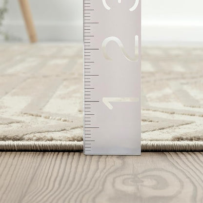 Abani Terra Cream 8' x 10' Area Rug for Living Room, Bedroom - Geometric Lines Pattern - Durable & Easy to Clean