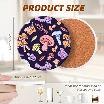 Coasters Set of 6 Ceramic Drink Coaster with Cork Base Modern Style Coasters for Mugs and Cups Office Kitchen 4 in
