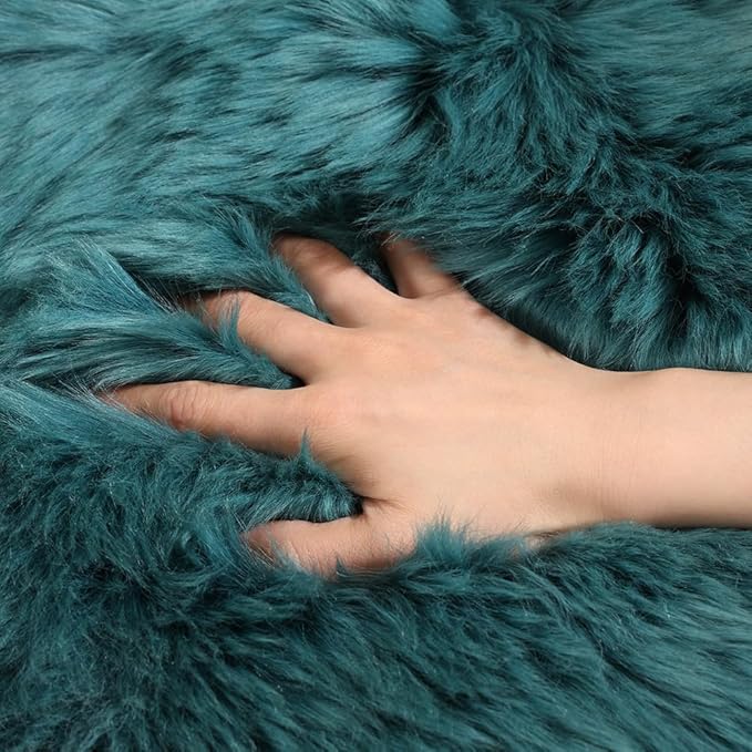 LLB Genuine Sheepskin Area Rug Wool Rug Fur Carpet Fluffy Shaggy Fur Rug for Living Room Kids Bedroom Real Sheepskin Throw Lambskin Rugs Sofa Mat Chair Seat Covers (Peacock Blue, 2 x 3 ft Sheepskin)
