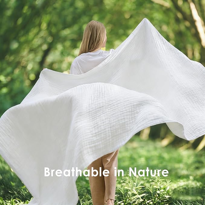 EMME Cotton Blanket for Couch Breathable Gauze All Season Soft and Lightweight Muslin White Throw Blankets for Adults (White, 50"x70")