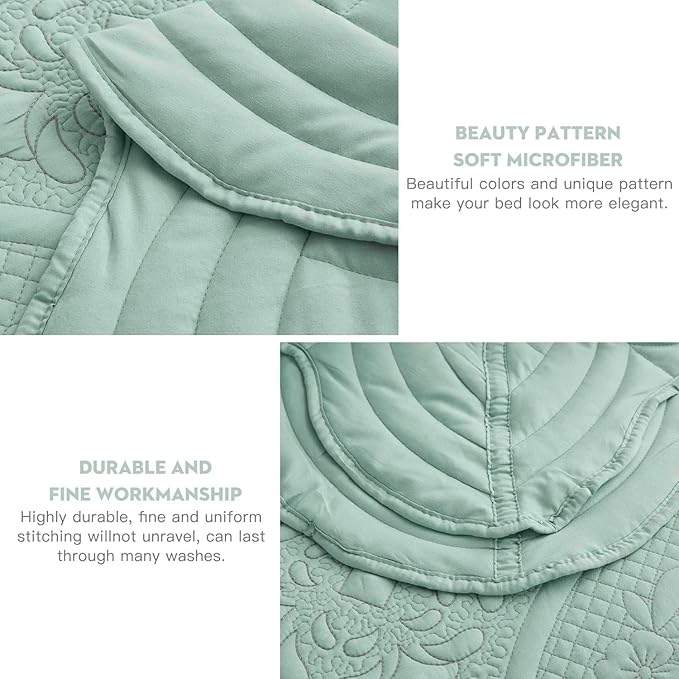Oversized Bedspread - King Size Bedding Cover - Modern & Contemporary Coverlet Set, Real Stitching, Reversible, Lightweight, 5 Piece, Seaglass