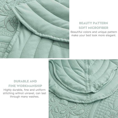 Oversized Bedspread - King Size Bedding Cover - Modern & Contemporary Coverlet Set, Real Stitching, Reversible, Lightweight, 5 Piece, Seaglass