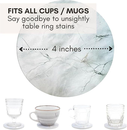 Ceramic Absorbent Coasters Set of 6 with Holder, Marble Drink Coasters for Coffee Table, Water Absorbing Coaster (Porcelain)