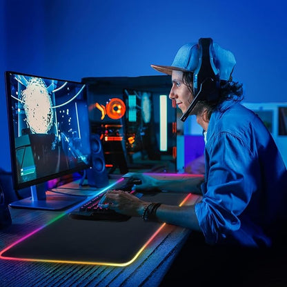 Mouse Pad with Wireless Charging, Large Desk Mat RGB Gaming Mousepad, 10 Light Colors LED Gaming Pad Keyboard Pad with Ultra-Smooth Surface & Non-Slip Rubber Base, Waterproof Full Desk Mouse Pad