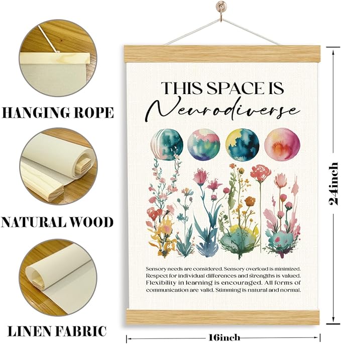 YGSDZY Neurodiversity Poster, This Space is Neurodiverse Poster, Canvas Artwork for Classroom, Autistic Posters, Therapy Social Work Office Decor, Psychologist Gift 11.8 * 15.7