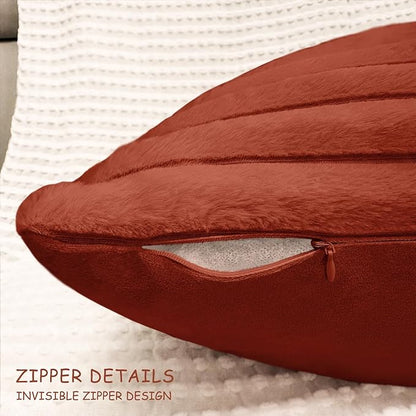 2 Pack 12x20 Pillow Cover Velvet Pillow Covers, Faux Fur Oblong Throw Pillow Covers for Living Room Decorations Throw Pillow Case, Throw Pillow Cover Cushion Cover for Home Sofa Bedroom Car, Rust