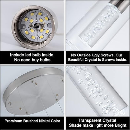 Modern Pendant Lights 5-Light Kitchen Light 40W CRI 80+ 3400lm with Brushed Nickel Finish Adjustable Kitchen Hanging Ceiling Light Fixtures for Kitchen Island Dining Room Hallway…