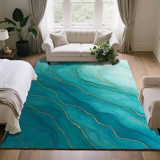Luxury Marble Rug - 6x9 Area Rugs, Abstract Marble Kids Rugs, Abstract Modern Area Rug, Washable & Non Slip Large Rug Home Decor