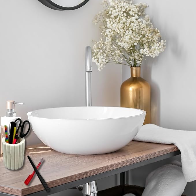 Décor Envogue Natural Scalloped White Marble SPA Collection Tumbler Toothbrush Holder Marble Pencil Pen Holder Stand for Desk, Makeup Brush Cup for Girls, Bathroom Tumbler Cup, Durable Office & Home
