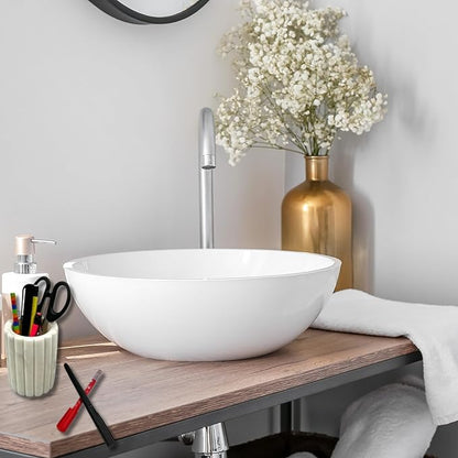 Décor Envogue Natural Scalloped White Marble SPA Collection Tumbler Toothbrush Holder Marble Pencil Pen Holder Stand for Desk, Makeup Brush Cup for Girls, Bathroom Tumbler Cup, Durable Office & Home