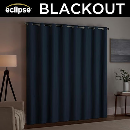 Eclipse Extra Wide Grommet Curtain, Kendall Sliding Patio Door Curtain Panel, Solid Textured Thermal Insulated and Noise Reducing Curtains, (1 Panel), 84 in Long x 100 in Wide, Denim Blue