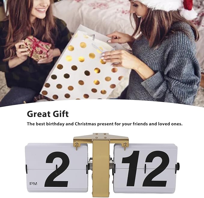 Retro Flip Down Clock,Automatic Digital Clock Auto Pager Turning Clock Creative Desk Deco,Flip Clock for Home Office Digital Mechanical Desk Clock WTh Internal Gear (Gold)