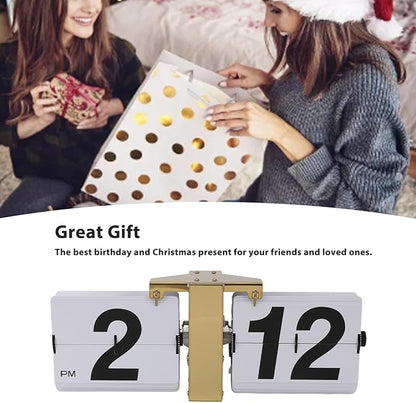 Retro Flip Down Clock,Automatic Digital Clock Auto Pager Turning Clock Creative Desk Deco,Flip Clock for Home Office Digital Mechanical Desk Clock WTh Internal Gear (Gold)