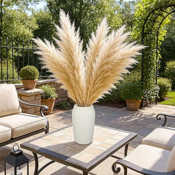 Briful 12'' Large Ceramic Rustic Vases Shabby Vintage Textured, 4.9'' Wide Mouth Pampas Vase for Fake Flowers Branches, Farmhouse Home Décor, Weddings Shelf Table Decor,Beige