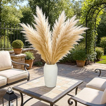 Briful 12'' Large Ceramic Rustic Vases Shabby Vintage Textured, 4.9'' Wide Mouth Pampas Vase for Fake Flowers Branches, Farmhouse Home Décor, Weddings Shelf Table Decor,Beige