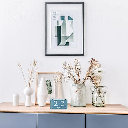 Framendino, Blue Vintage Wood Calendar Rustic Block Chic Perpetual Desktop Wooden Cubes Calendars for Home Office Desk Decoration