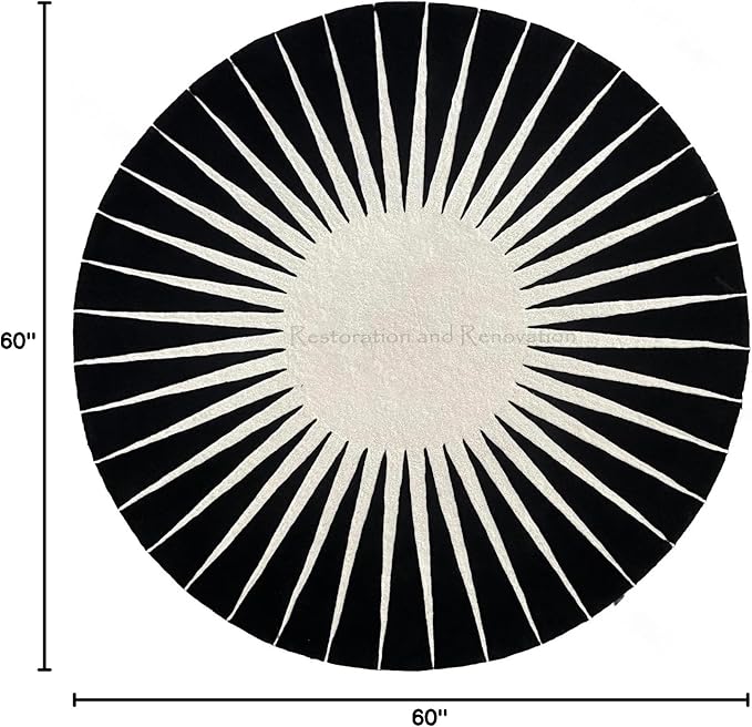 Modern Round Area Rug – Hand-Tufted with 100% NZ Wool, Thick & Soft Circular Carpet for Living Room, Bedroom & Dining Room Decor (Black, 9' Round)