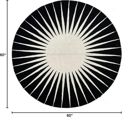 Modern Round Area Rug – Hand-Tufted with 100% NZ Wool, Thick & Soft Circular Carpet for Living Room, Bedroom & Dining Room Decor (Black, 10' Round)