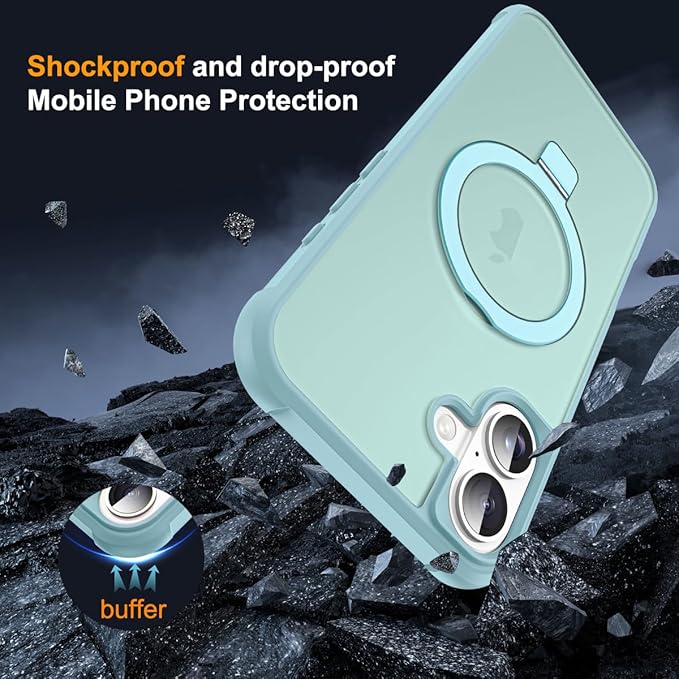 Compatible with iPhone 16 Plus Case with Invisible Magnetic O-Ring Stand Military-Grade Translucent Case for iPhone 16 Plus 6.7" [Compatible with Mag-Safe][Great Grip Feeling], Blue