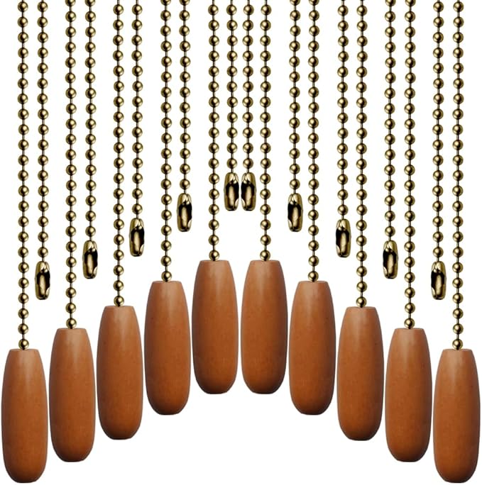 10 Pack 12-inch Ceiling Fan Pull Chain, Beaded Ball Chains Wooden Decorative Pendant Extension Chains for Ceiling Light Lamp Fan Chain(Bronze)