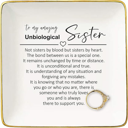 NZY Friendship Gifts for Women,Best Friend,Sister-in-Law,Soul Sister-Birthday Christmas Gifts for Sis,Friends,Female, Bestie, BFF-Unbiological Sis Present-Jewelry Tray Trinket Holder Ring Dish