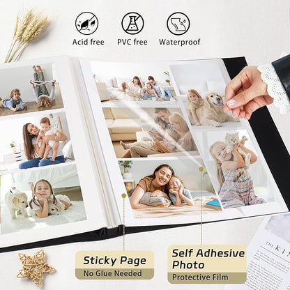 RECUTMS Scrapbook Photo Album 60 Pages Handmade DIY 4x6 5x7 8x10 Photos of Any Size, Button Grain Leather Cover of Wedding Self Adhesive Photo Album Baby Picture Book Family Scrapbook Picture Album