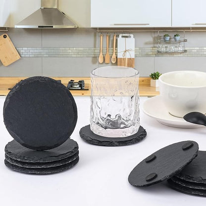 30 Pack 4 Inch Round Slate Coasters, Black Stone Coasters with Anti-Scratch Bottom, Ideal for Home Decor, Bar, Housewarming Gifts, and Laser Engraving KUKLIPJIM