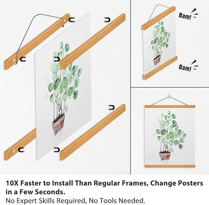 Magnetic Poster Hanger Frame for 55x80 55x40 55x27 Movie Music Posters Wall Art,Teak Wood Picture Frames for Large Canvas Diamond Map Decor, Living Room Calendar Banner Tapestry Photo Hanging Stand