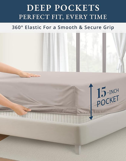 LANE LINEN 100% Egyptian Cotton Bed Sheets - 4PC Queen Sheets Set, Long Staple Cotton Bedding Sheets, Sateen Weave, Luxury Hotel Sheets, Deep Pocket - Nacreous Clouds