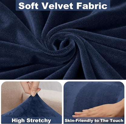 NAISI Sectional Couch Cover 4 Pieces Velvet Separate Couch Cushion Covers L Shape Soft Stretch Sofa Slipcovers with 2pcs Pillowcases for Left/Right Chaise Sectional Couch(3 Seater+1 Chaise,Navy)