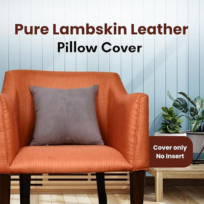 LL LEATHER LOVERS Genuine Suede Leather Pillow Cover, 22x22 Inch Case for Lumbar Throw Couch Pillows, Thick & Soft Cushion Covers for Sofa Bed Home Decor (Suede Grey Plain Pack of 1)