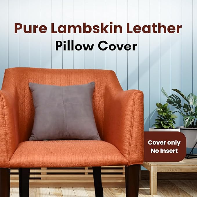 LL LEATHER LOVERS Genuine Suede Leather Pillow Cover, 20x20 Inch Case for Lumbar Throw Couch Pillows, Thick & Soft Cushion Covers for Sofa Bed Home Decor (Suede Grey Plain Pack of 1)