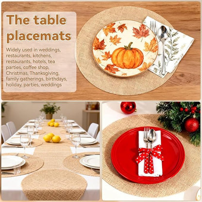 Burlap Round Braided Placemats Set of 100 for Dining Tables, 11.81Inch Reusable Heat Resistant Jute Table Mats Rustic Table Decorations for Dinner Holiday Farmhouse Decor