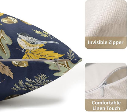 Bird Fall Lumbar Pillow Covers 12x20 Set of 2 Navy Autumn Leaf Animal Print Pillow Cases Mushroom Acorns Outdoor Decorative Holiday Cushion Cover Rustic Decoration Farmhouse Home Sofa Couch Bed Decor
