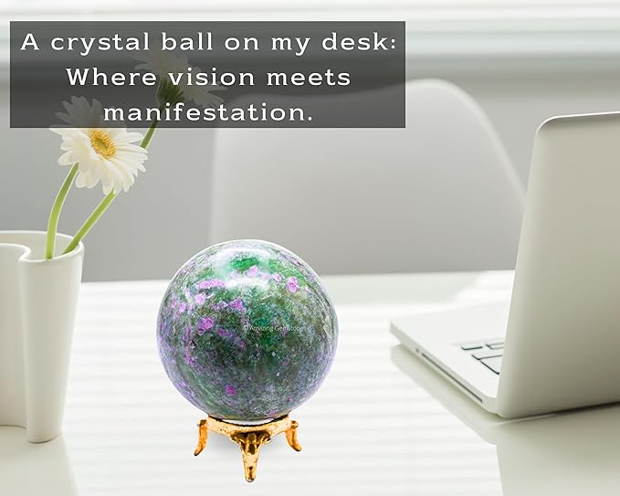 Amazing Gemstone Ruby Fuchsite Crystal Ball with Stand - 2.5 Inches Large Crystal Sphere Meditation Balls for Witchcraft and Decorative Balls
